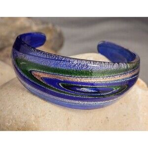 Glass Cuff Bracelet Vintage Blue Green Gold Dichroic  Artist O'Grady New Mexico